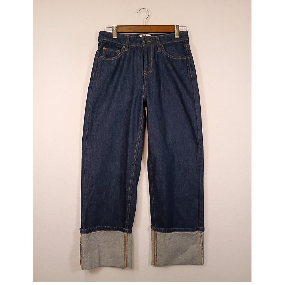 Preppy Kate Spade New York Womens 0 Blue Dark Wash Cuffed Wide Leg Denim Jeans